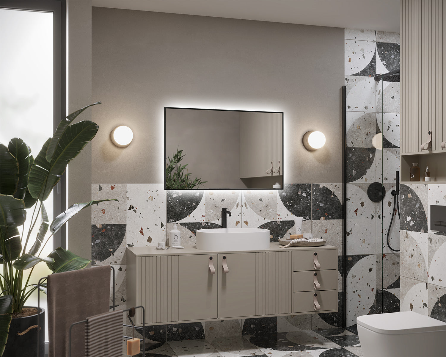 Illuminated mirror in a black aluminum frame Calia Ambiente