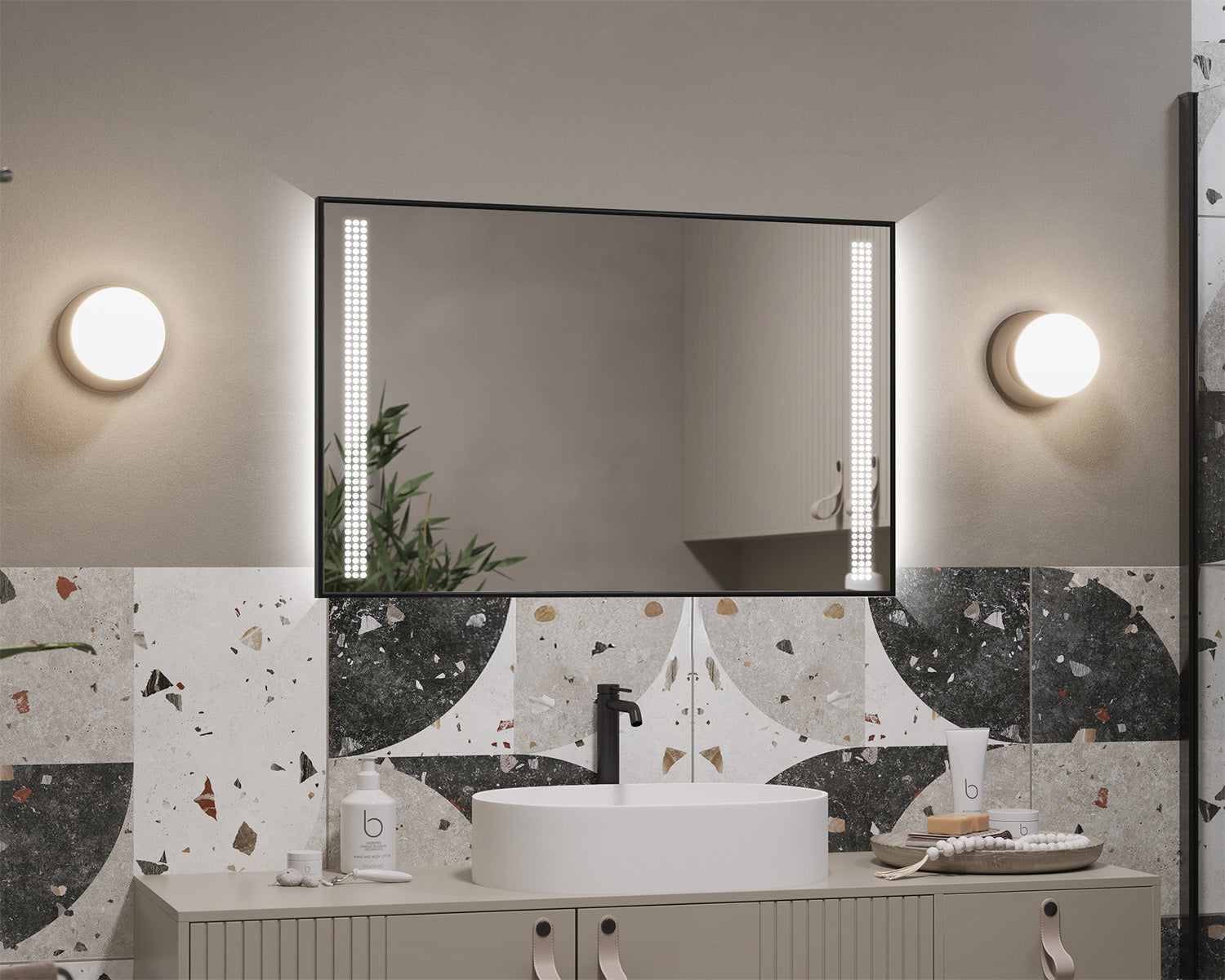 Illuminated mirror in a black aluminum frame Damo