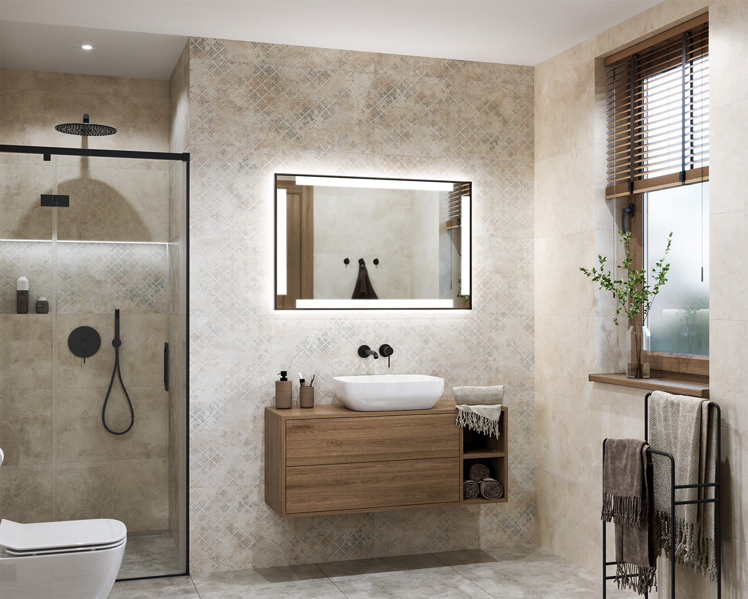 Illuminated mirror in a black aluminum frame Eneria