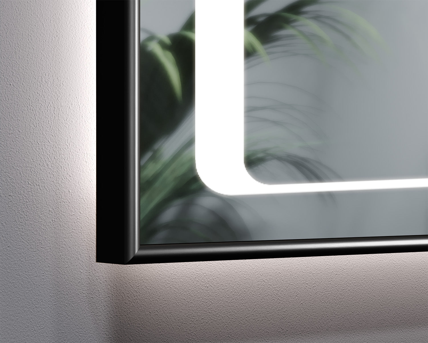 Illuminated mirror in a black Fluxa aluminum frame