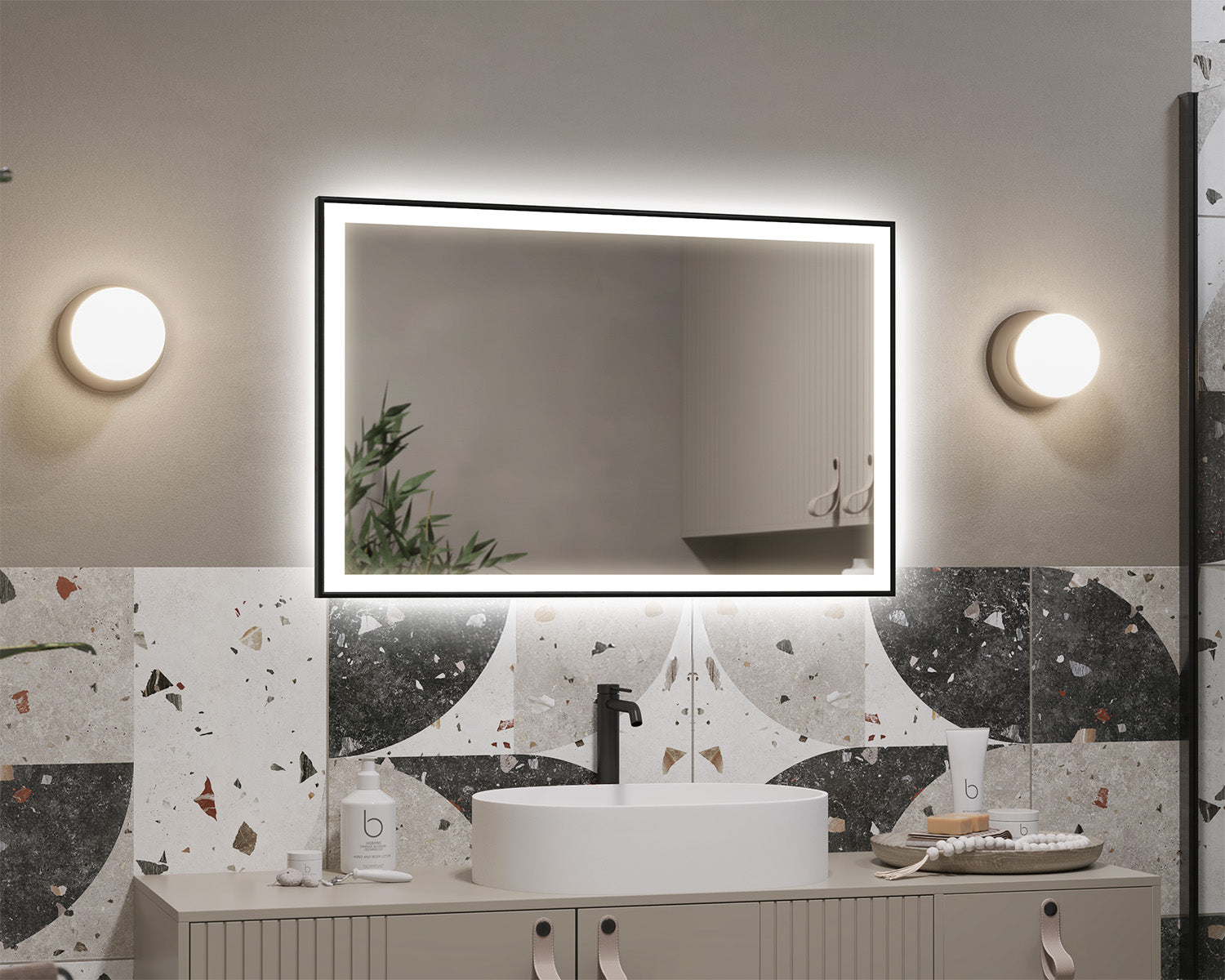 Illuminated mirror in an aluminum frame Lyon
