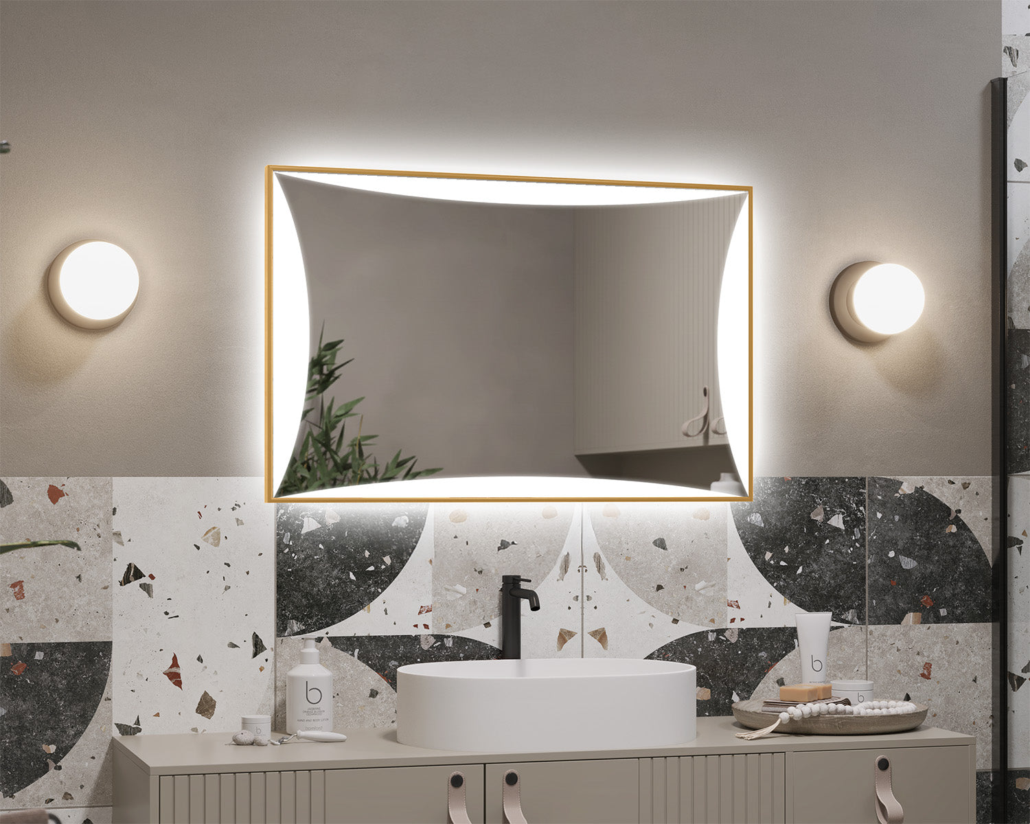 Illuminated mirror in a gold aluminum frame Motivia