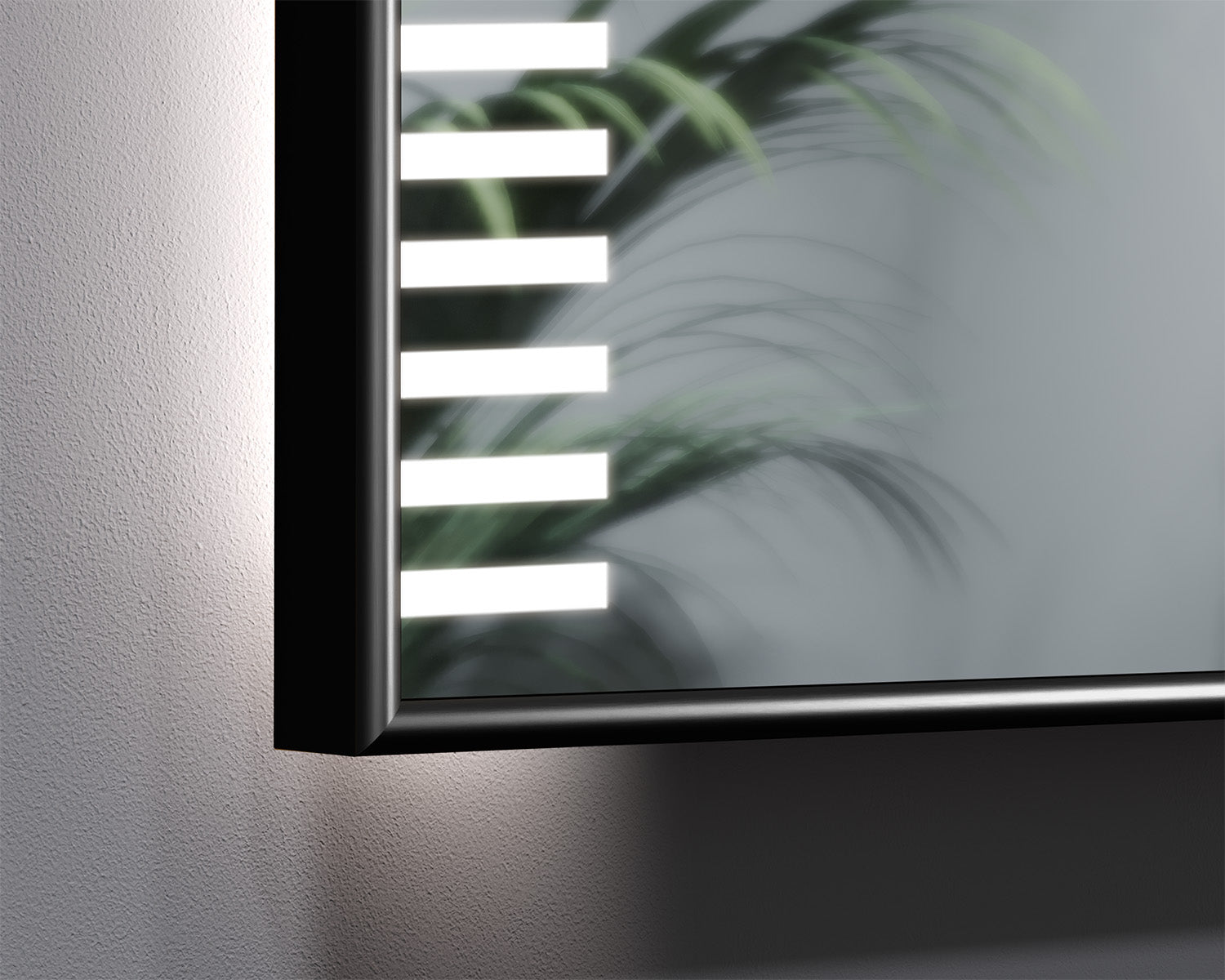 Illuminated mirror in a black Spinel aluminum frame