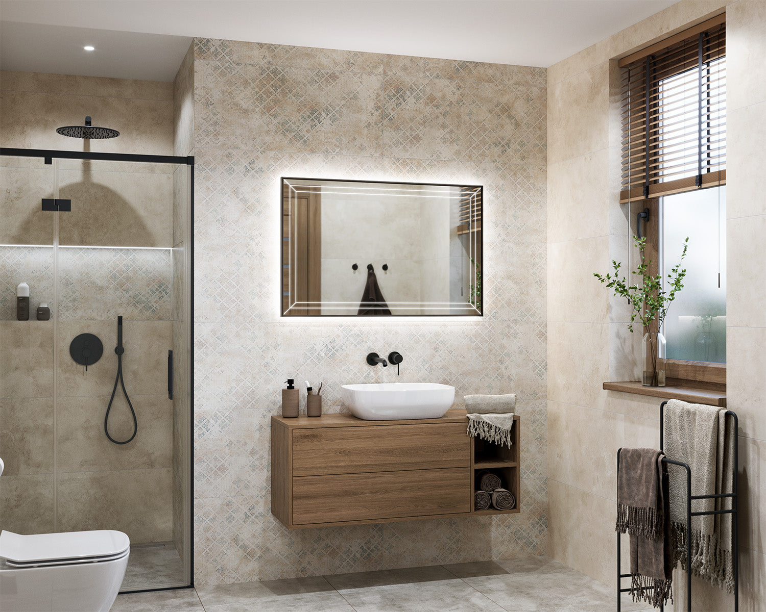 Illuminated mirror in a black aluminum frame Strimo