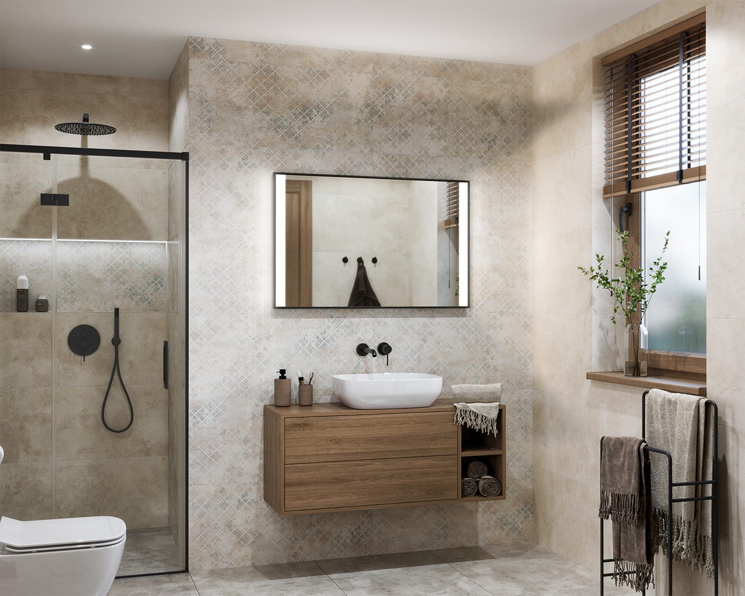 Illuminated mirror in a black aluminum frame Vitria