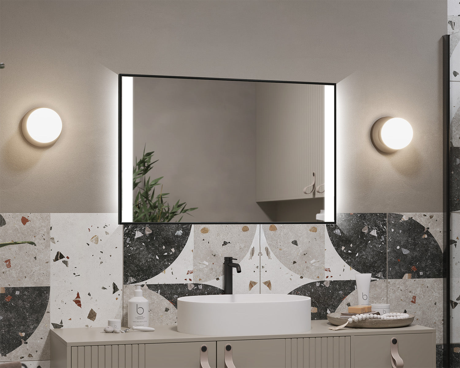 Illuminated mirror in a black aluminum frame Vitria
