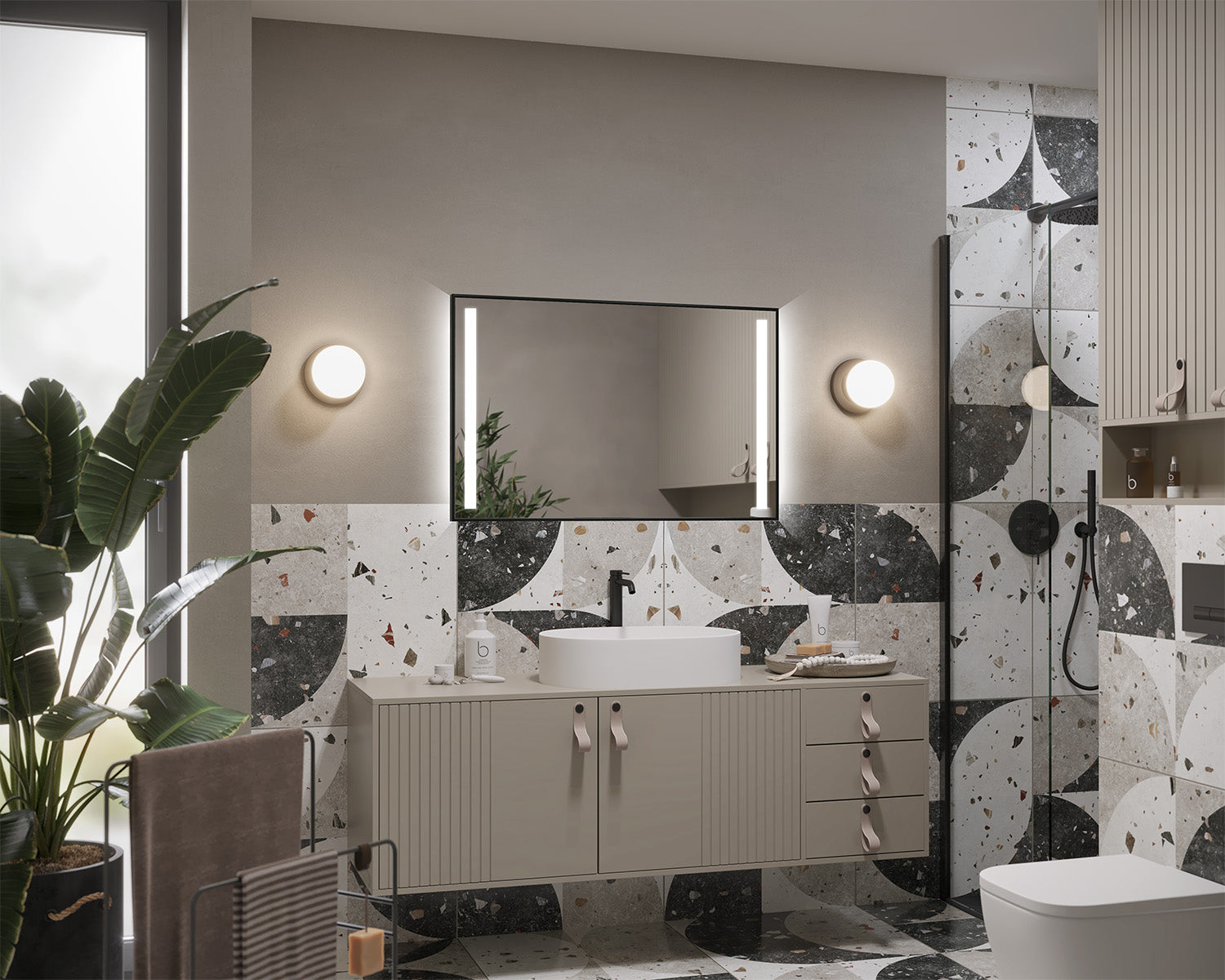Illuminated mirror in a black aluminum frame Voltis